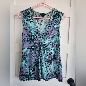 Banana Republic Blue Green Ruched V-Neck Tank Top